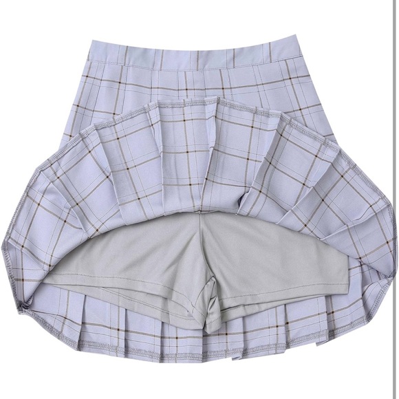 High Waisted A-line Pleated Skater Tennis Skirt Blue Gray Brown Stripe - Picture 4 of 10